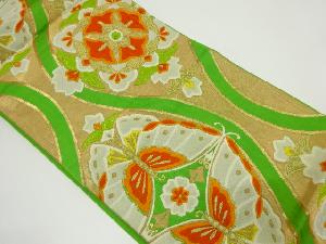 アンティーク　立涌に花・向かい蝶模様織り袋帯（材料）